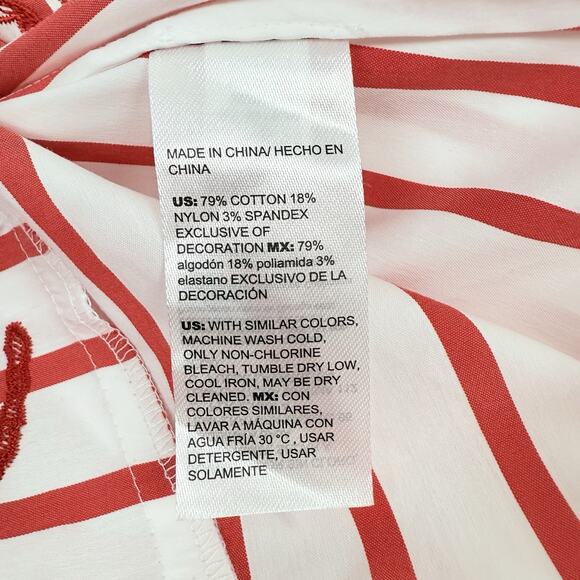Chico's Embroidered Godet Stripe Maxi Dress Large 12 Red Coastal Vacation Resort - Picture 13 of 16